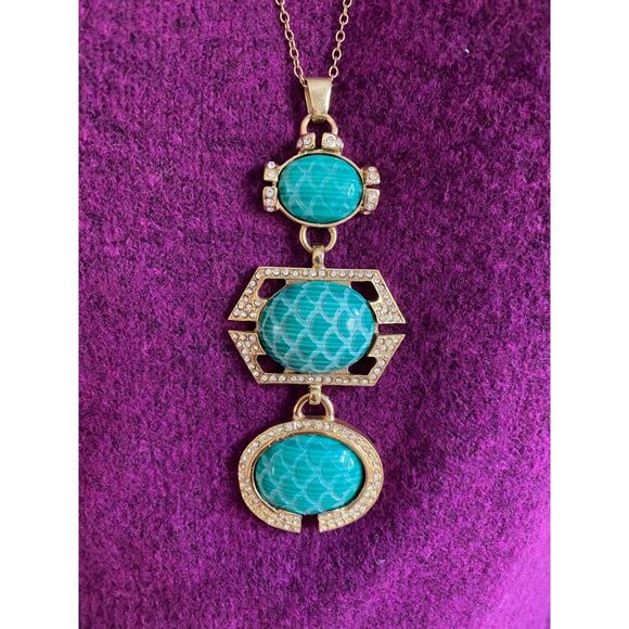 EUC Roberto Cavalli Turquoise Stone Snake Etched Pendant Necklace Bracelet Set - Picture 2 of 8